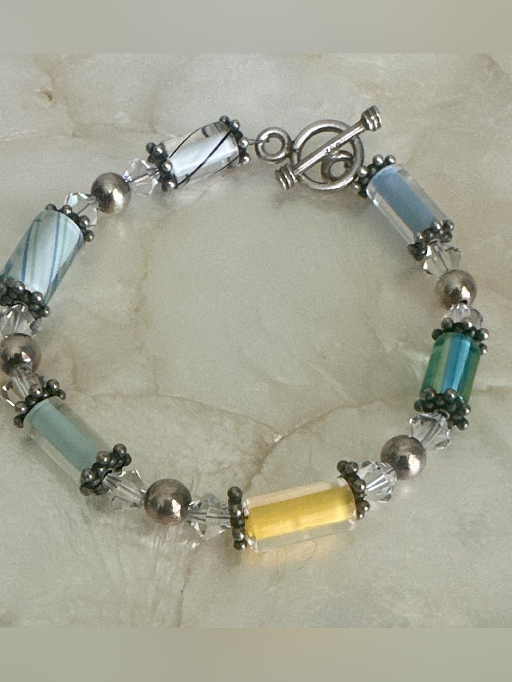 Vintage Italy 925 Murano Art Glass Bracelet Sterling Silver Swarovski Crystal